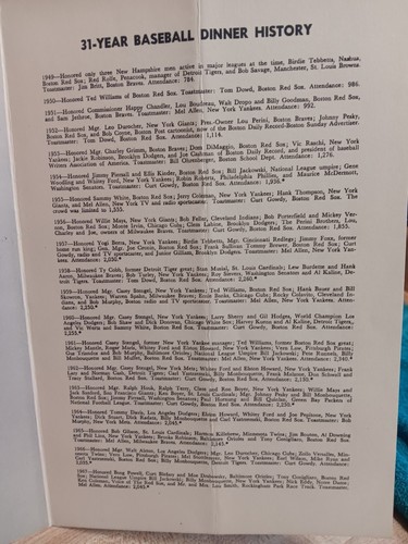 31. JÄHRLICHES BASEBALL-DINNER-PROGRAMM SIGNIERT JOHNNY PESKY BOB STANLEY R. GRIMSLEY - Bild 10 von 11