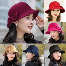 Flower Felt Hat Wool Bucket Hats Elegant Ladies Winter Vintage Women's Cloche UK