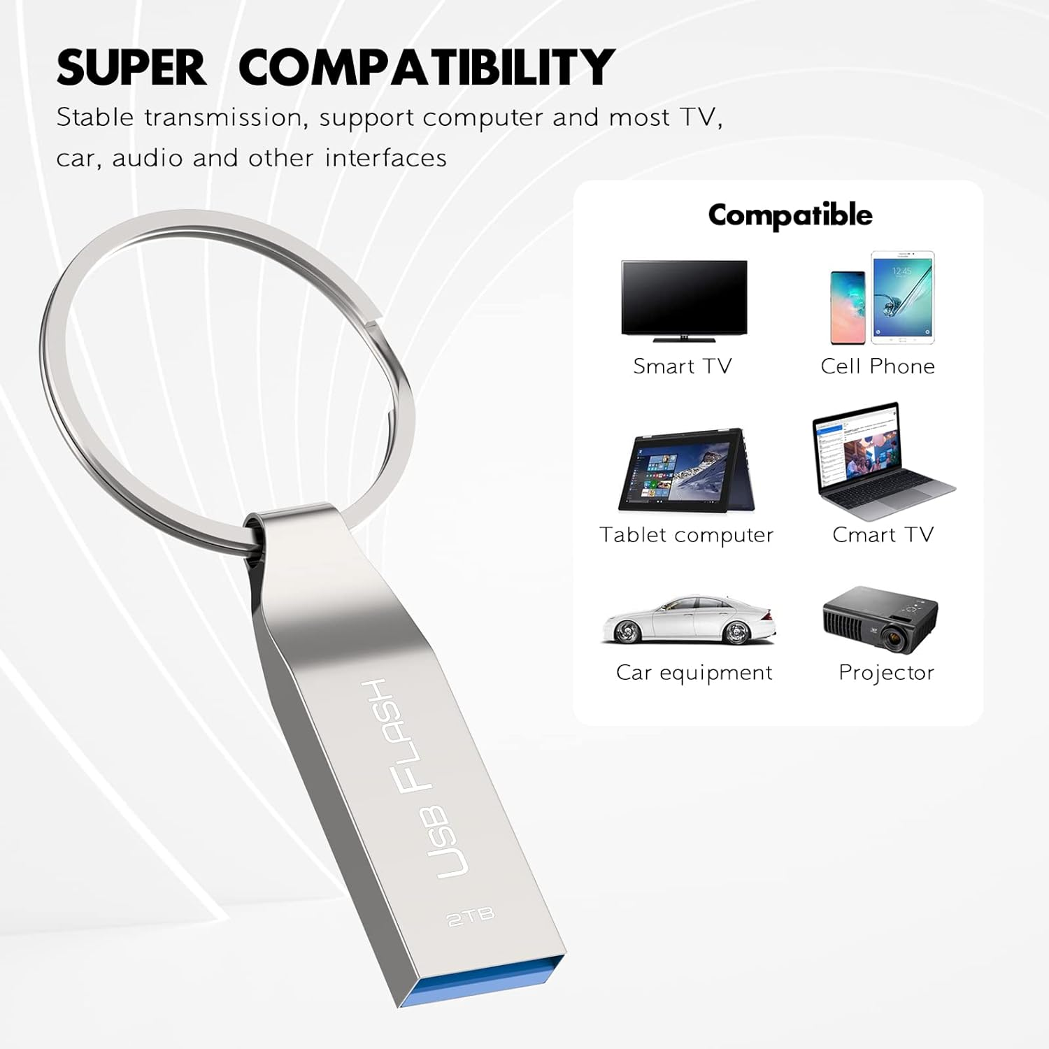 2TB USB Flash Drive with Keychain, 2000 GB Waterproof and Shockproof