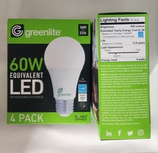 Light bulbs Greenlite 9w LED 60 W equivalent LED A19 Bulbs 4 Pack