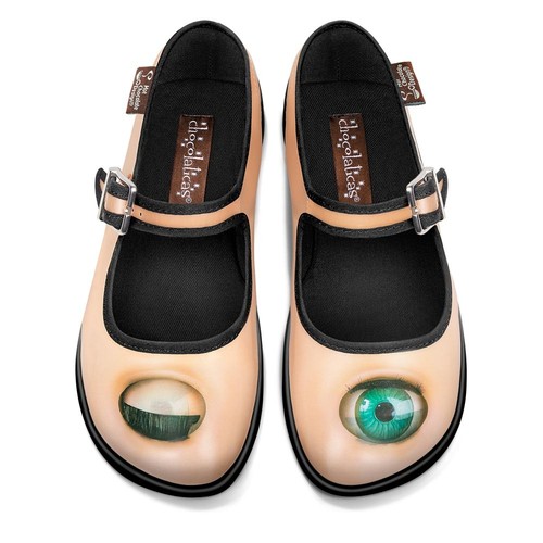 Scarpe da donna Mary Jane UK 8 Wink Eye Print ballerine vegane di Hot Chocolate Design