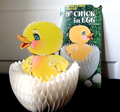Vintage Honeycomb Tissue  9'' CHICK IN EGG Centerpiece-Eureka Co-Complete