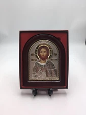 Icon of Christ Jesus Silver  950°  Religious Wood Handicraft Christianity