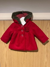 Jasper Conran Baby Girls Dress Age 0-3 Months New Red Duffle Hooded Coat CUTE
