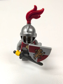 LEGO Kingdoms Lion Knight Minifig Helmet Fixed Grille Brown Beard, sword, shield