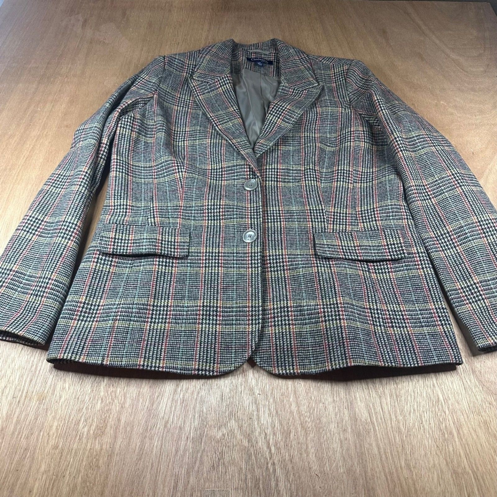 Chadwicks of Boston Plaid Wool Blend Blazer Womens 14T Lined Career Jacket