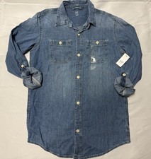 GapKids Boys Denim Chambray Roll-Tab Long Sleeve Button-Down Shirt XXL Regular