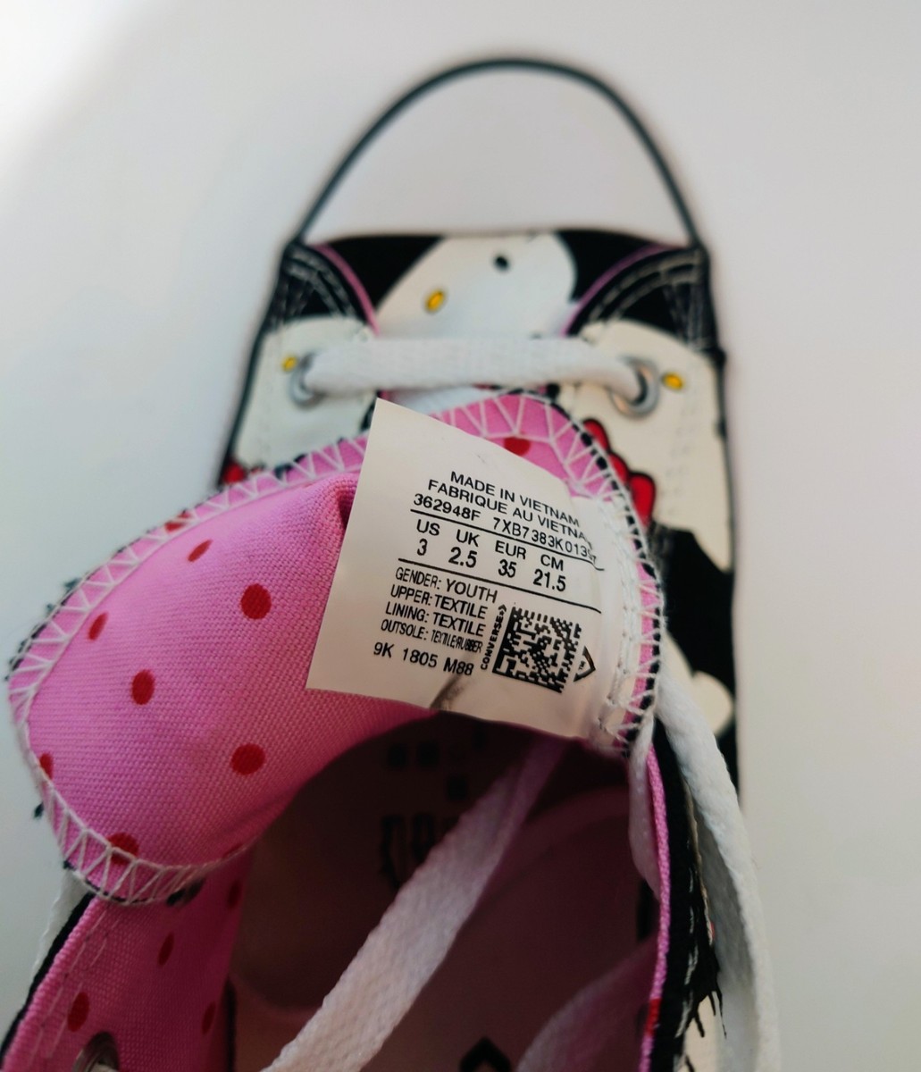 Converse Hello Kitty Low Top Youth 3 Black Pink Sneakers NEW W