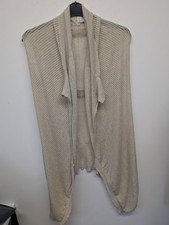 Allsaints Kumara Gilet Sleeveless Cardigan Relaxed Fit Size 14 Beige Cotton Knit