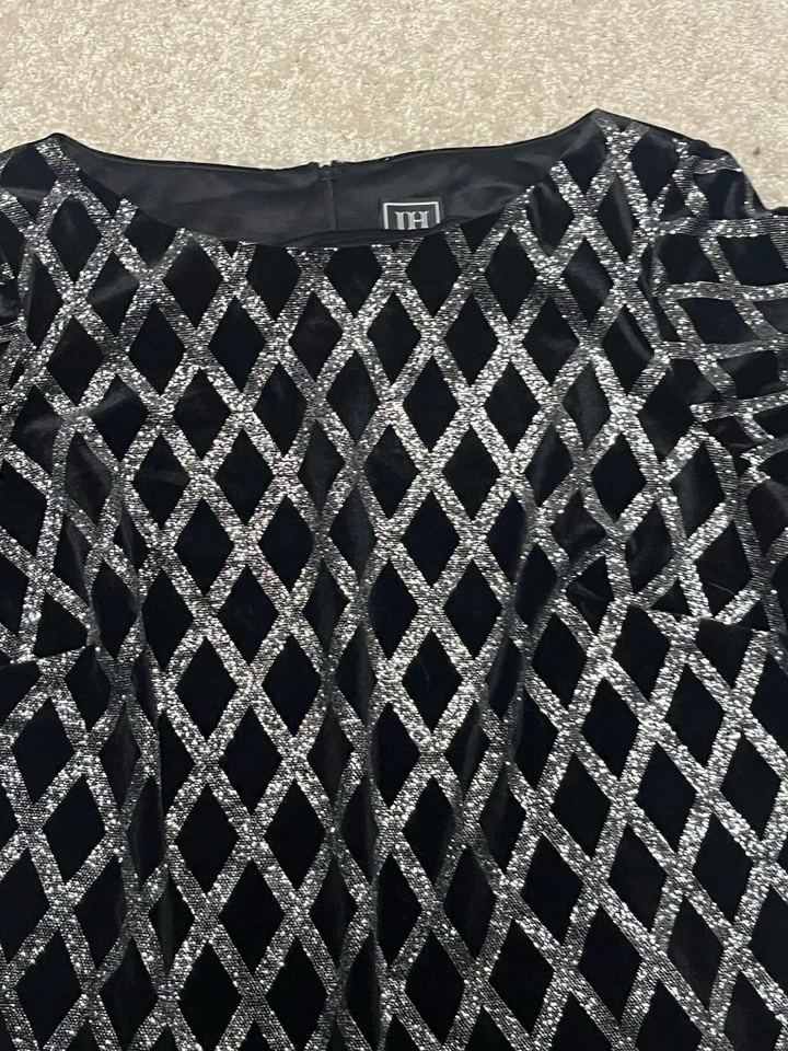 Vestido de fiesta Jessica Howard negro terciopelo plata diamante brillante para mujer talla 22W Foto 4 de 4