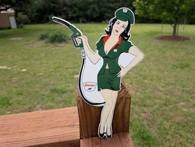 PORCELAIN SINCLAIR DINO GASOLINE PINUP GIRL SIGN DOOR PUSH PLATE STATION SIGN