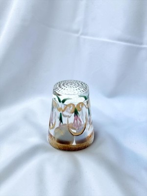 German Glass Thimble Hand Painted Floral Handarbeit Vintage Collectible