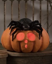 Bethany Lowe Halloween SPIDER ON PUMPKIN Jack-O-Lantern TJ3309 LIGHT INCLUDED