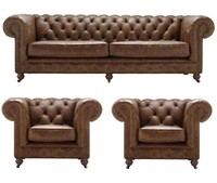Antik Stil Chesterfield Sofagarnitur Couch Polster Garnitur Garnituren Ledersofa