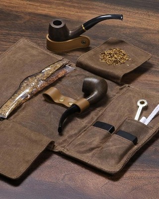 canvas tobacco pouch Waxed Canvas Tobacco Pouch for 2 Pipes, Smoking Tobacco Pipe Pouch with  Foldable
