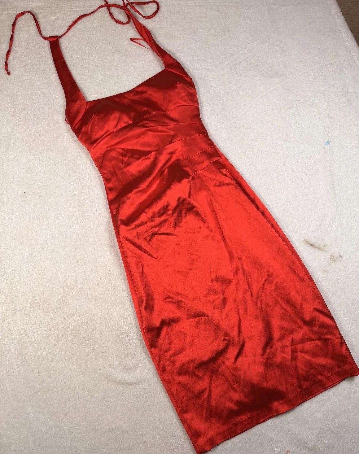 Cache Dress Womens 2 Red Satin Halter Sheath Knee Length Party Cocktail Formal