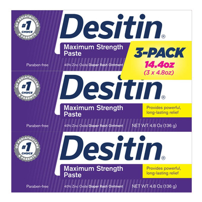 Desitin Maximum Strength Baby Diaper Rash Cream 3 Tubes 40% Zinc Oxide 14.4oz