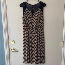 Black and Tan Sleeveless V-Neck Midi Sundress
