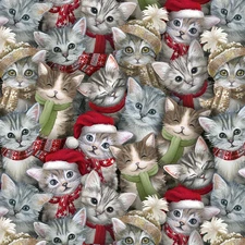 A Purr-fect Holiday Season, Kittens Panel or Fabric Your Choice 44" Wide