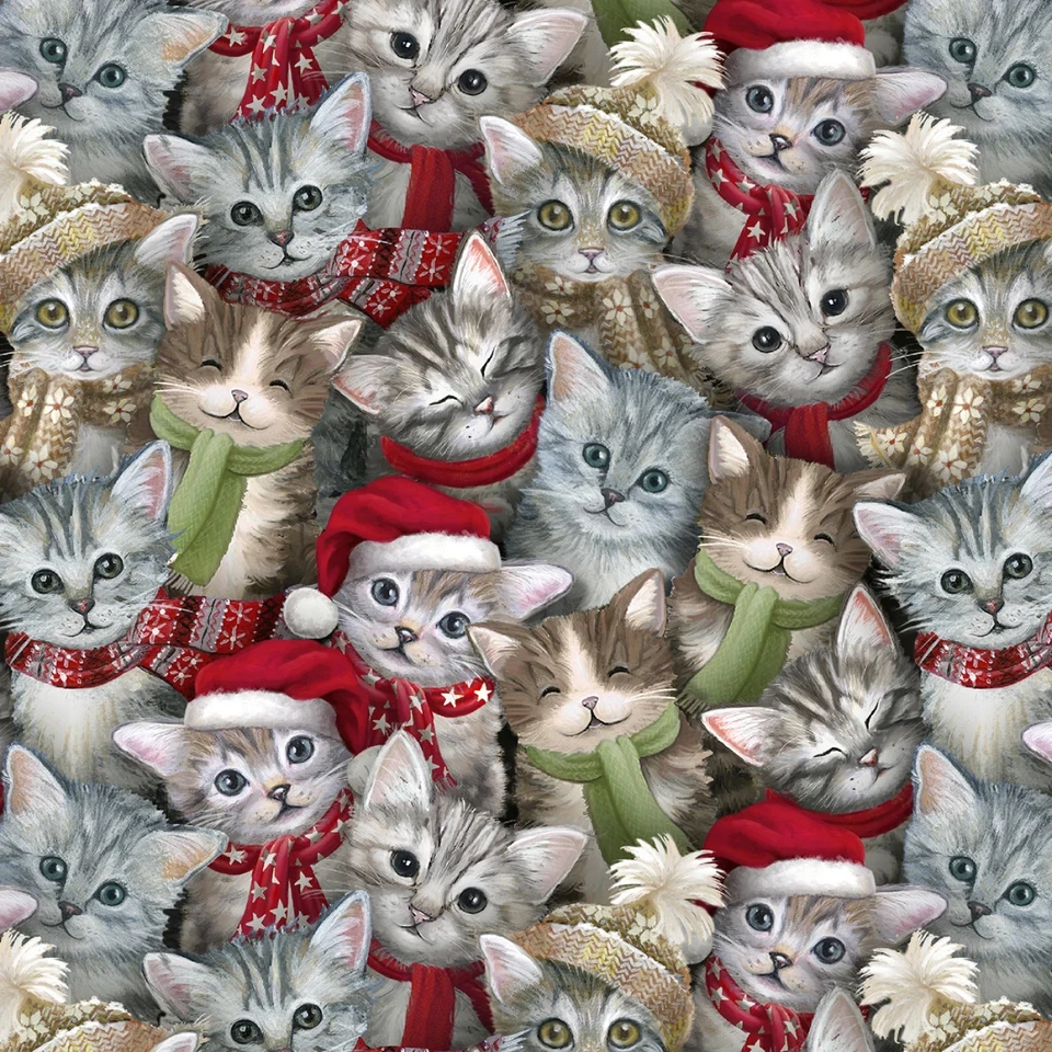 A Purr-fect Holiday Season, Kittens Panel or Fabric Your Choice 44" Wide - Image 3 of 4