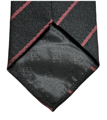 Cravatta Gucci nera bordeaux righe 60% cashmere 40% seta Repp Italia lusso 4" - Foto 5 di 5