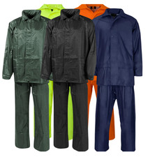 Adults Overall Rain Suit Jacket & Trousers Waterproof Set Mens PVC Rain Coat NEW