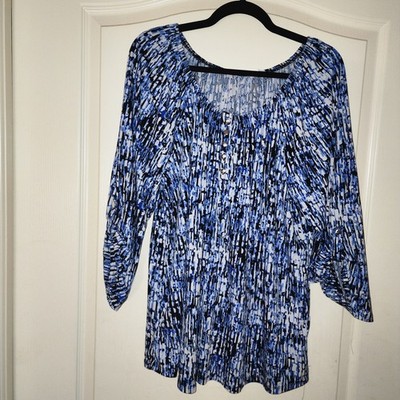 Notations Slip-On Blouse Size 3X, 3/4 Sleeves 5 Button Scoop Neckline