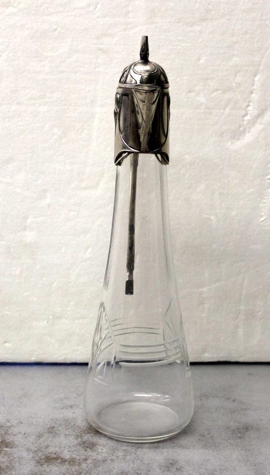 Garrafa de licor Art Nouveau Jugendstil WMF, placa de prata e vidro, alemã c.1905 - Imagem 2 de 4