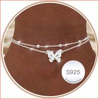 FußKettchen Damen Silber 925 Layered Schmetterling Herz Perlen Cz Sommer