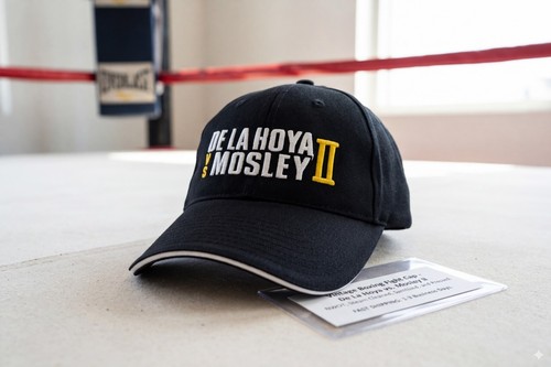 Casquette de boxe vintage Oscar De La Hoya vs Shane Mosley II neuve sans étiquette combat promo noir - Photo 2/15