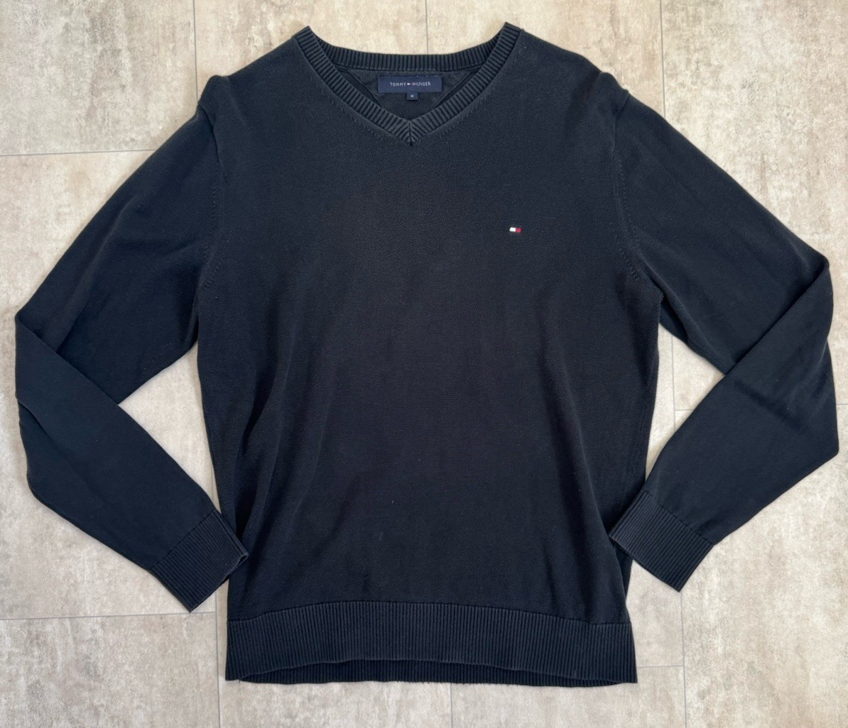 Tommy Hilfiger Men’s V Neck Jumper Black Medium Size M RRP £95