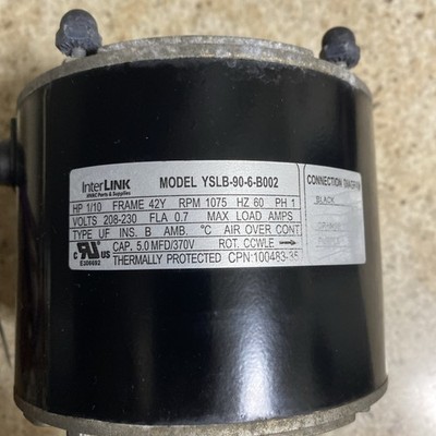 InterLink Condenser Fan Motor. 1/10HP 230V P/N: YSLB-90-6-B002 