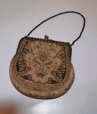Vintage Tapestry Purse woven Needlepoint Metal Frame Petit Point