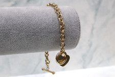 9ct Yellow Gold Oval Hollow Belcher Heart T.Bar Bracelet - 7.5 Inch- UK Hallmark