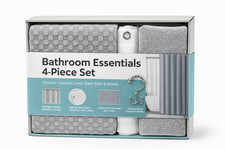 4pc Bathroom Set Gray Waffle Shower Curtain Liner Bath Mat  Hooks Bundle READ
