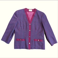 Vintage Pendleton 100 Virgin Wool Burgundy Houndstooth Fitted Blazer Jacket