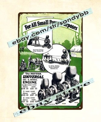 1920s Petter Universal Oil Petrol Engine Grinding Mill, Farm Machinery tin sign