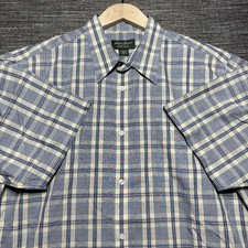 Eddie Bauer Shirt Men's XL Blue Plaid Short Sleeve Button Relaxed Wrinkle