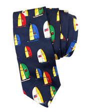 Lands End 100 Silk Tie Sailboats AOP Vintage 90's USA Boating Nautical Preppy
