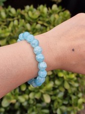 Sky blue Natural Crackle Crystal Quartz Gemstone Beaded Bracelet 10mm Gift