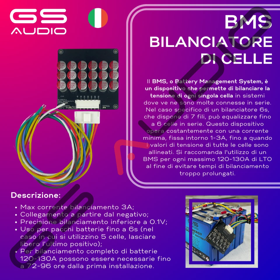 BATTERIA 20A - GS AUDIO 12*13.5 H11cm - 6 CELLE LTO - 14.4V + BMS E BARRE - Imagen 4 de 4