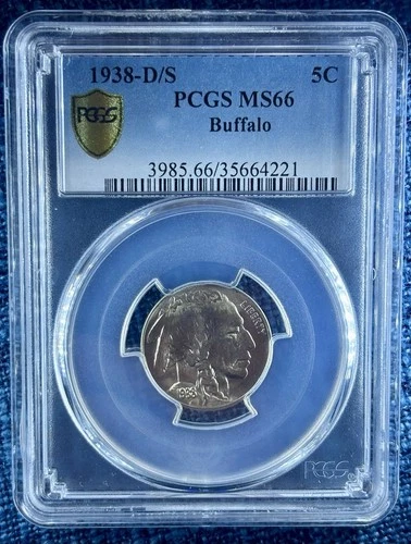 1938-D/S Buffalo Nickel MS-66 PCGS, Superb Gem, Lustrous Surface, Rare Strike