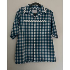 Prada Gingham Plaid Print Lapel Short-Sleeve Shirt