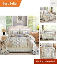 Boho Quilt Set Queen, 3 Pieces Beige Patchwork Bedspread Coverlet Set,Soft Li...