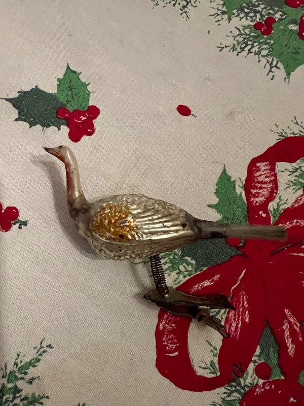 AUTHENTIC Victorian Antique Mercury Glass gold wing & Clip TURKEY Clipbird ROCKS