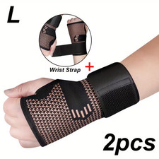 Copper Wrist Compression Support Pain Relief Joint Self Care Single w/ Strap L