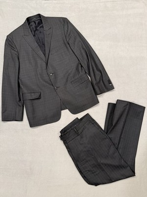 Versace Collection Suit Mens 44R Gray Plaid 100% Wool 2-Piece Jacket Pants 34x30