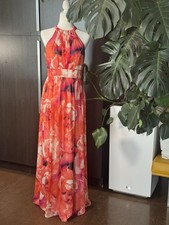 Eliza J Floral Halter Tie Neck Chiffon Maxi Dress Lined 8 Orange Pink