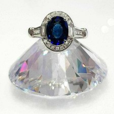 2Ct Blue Oval Cut CZ Halo Women's Engagement Wedding Ring 925 Sterling Silver
