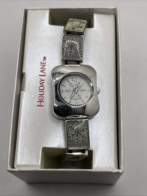 Holiday Lane Snowflake Polar Bear Stretch Band Women's Watch w/ Box- New Battery